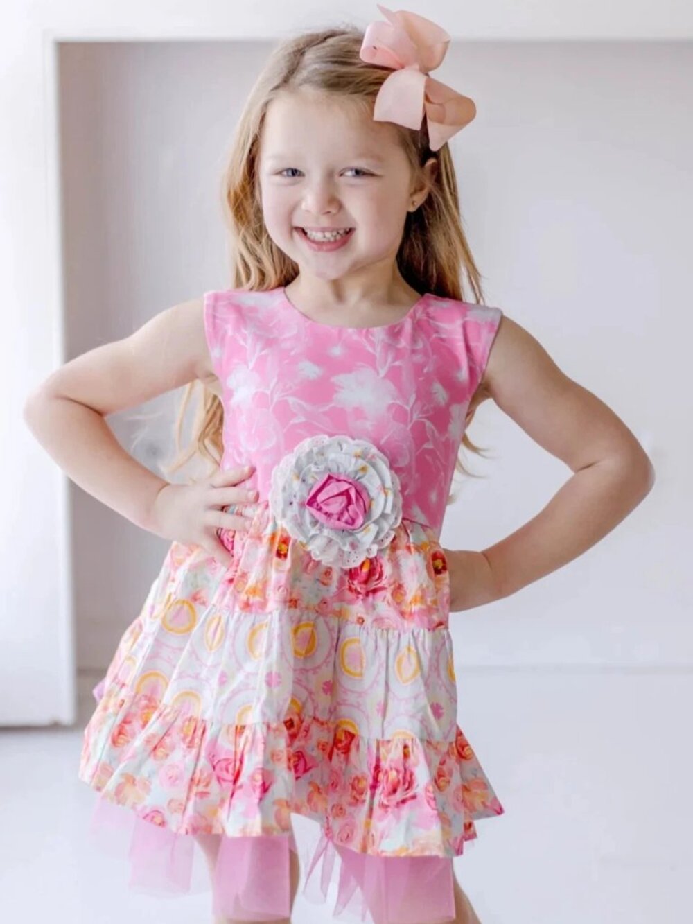 Cheeky Plum Emma Dress Pink Lemonade Size 4T Floral Rose Party